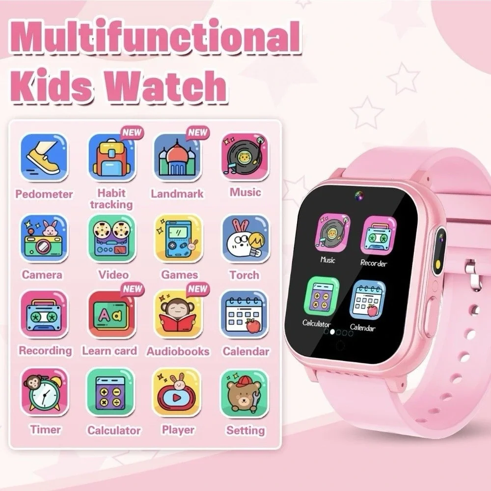 Vakzovy Girls Pink Waterproof Kids Smart‎ Watch With Dual Camera, Music & Games